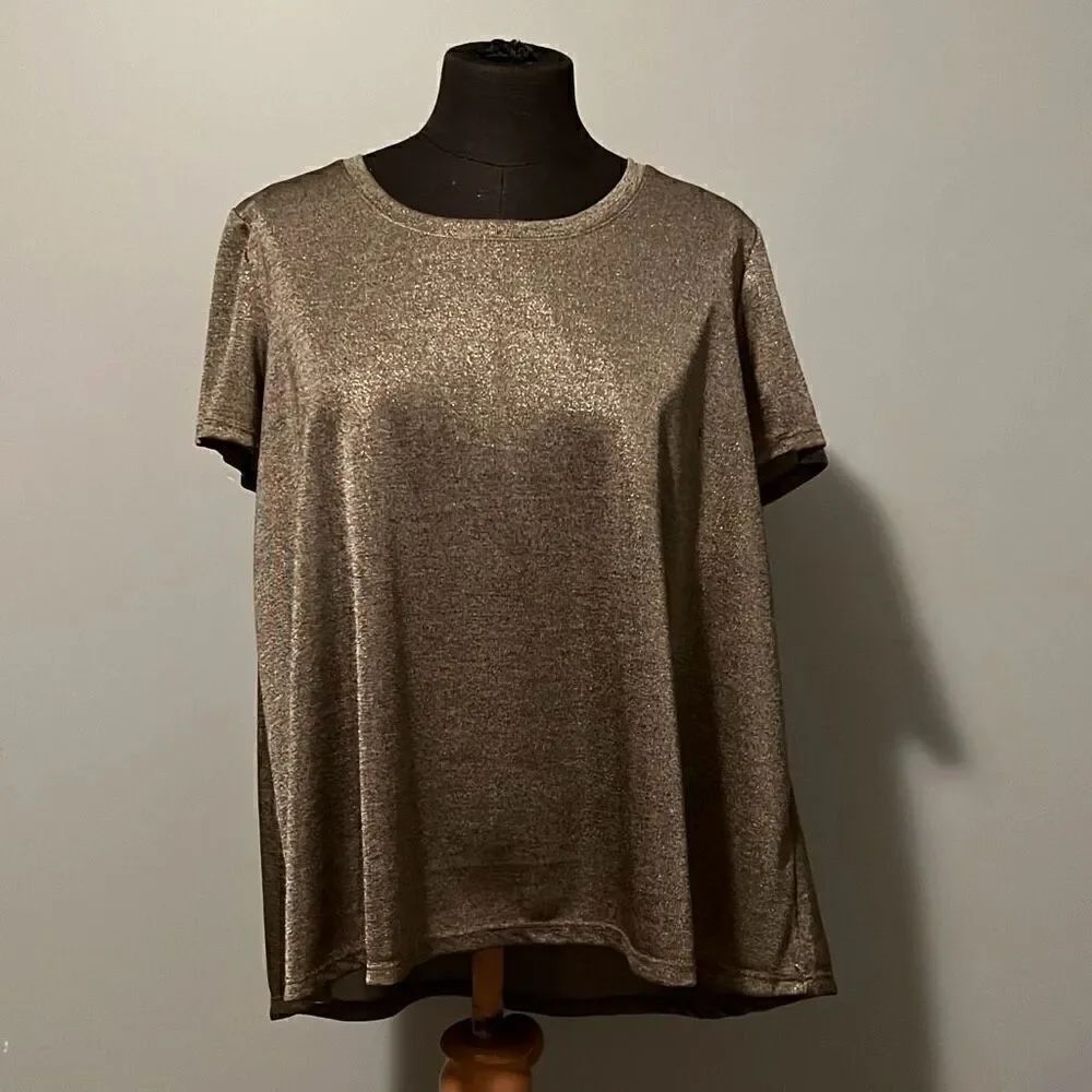 One Clothing Women's Gold High Low Hem Short Sleeve Shirt